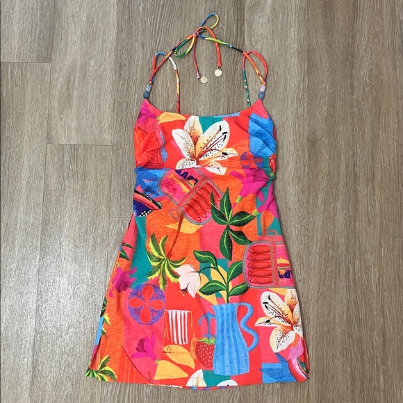 Kulani Kinis Pilila Beaded String Floral Mini Dress Havana Haven Hawaiian sz S - Picture 11 of 16